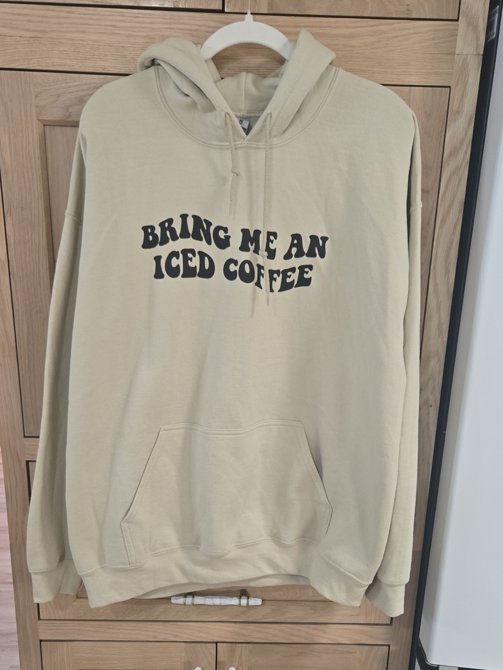 Gildan Beige 'Bring Me An Iced Coffee' Graphic Hoodie